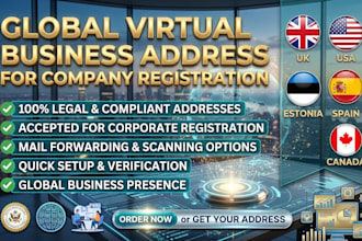 do a virtual business address for company registration UK USA estonia spain
