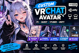 custom vrchat avatar, unity setup, PC quest optimization, rigging and physbones