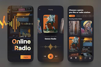 develop online music streaming app, radio app, podcast app, music player website