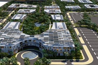 create 3d site plan,resort community development, cgi building commercial design