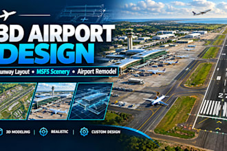 design 3d airport, runway layout, msfs airport scenery concept remodel