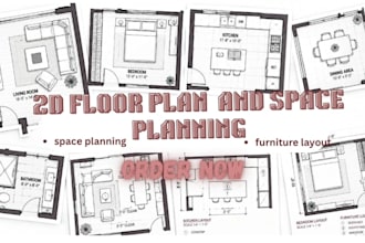 design a furnished 2d floor plan with furniture and space planning