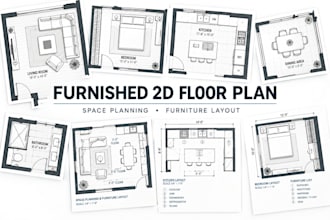 design a furnished 2d floor plan with furniture and space planning