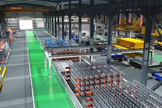 modernize 3d manufacturing industry, industrial factory render,logistic hub cgi