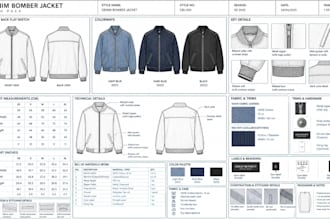 design denim wear, jeans, pants, and jacket tech packs for manufacturing