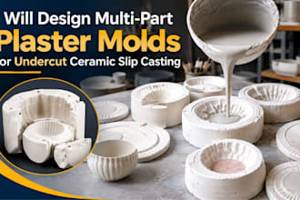 design multi part plaster mold for undercut ceramic slip casting