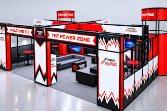 design a 3d trade show booth, exhibition stand and realistic booth render