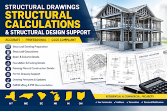 structural drawings, calculations and stamp for ny, nc, sc, ml, in, ohio