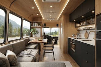 design 3d caravan bus home, motor home, camper van, rv and food trunk