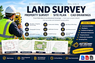 create professional land survey, site plan and property survey cad drawings
