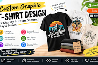 design custom graphic tshirt for shopify print on demand, esty and merch