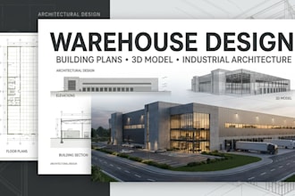 design warehouse building plans, industrial architecture and 3d model