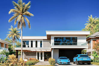 build 3d contemporary tropical villa,sketchup house model,modern external render