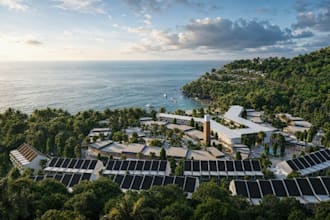 design luxury waterfront resort masterplan 3d site plan landscape aerial render