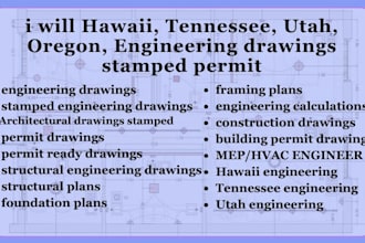 hawaii, tennessee, utah, oregon, engineering drawings stamped permit support