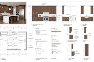 do kitchen and cabinet shop drawings, section and elevation for interior design
