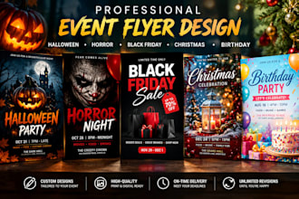 design halloween spooky horror blackfriday christmas birthday event flyers