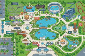 create detailed theme park map and amusement park maps
