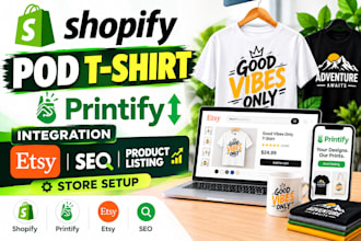 shopify pod t shirt printify integration etsy SEO product listing store setup