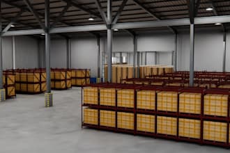 3d industrial warehouse,interior factory,concrete floor,storage facility render