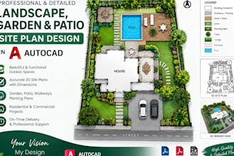 design landscape, garden and patio site plan in autocad