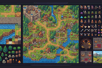 do 2d topdown tileset and tilemap game environment pixel game assets rpg maker