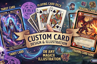 draw tarot card, playing card game design, trading card game or any illustration