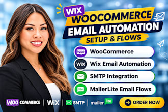 setup woocommerce, wix email automation campaigns SMTP mailerlite email flows