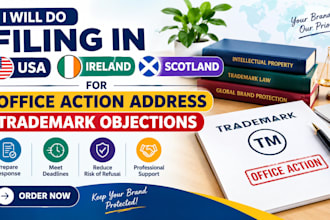 do filing in USA ireland scotland for office action address trademark objections
