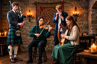 record live irish, scottish fiddle, whistle, bagpipes and harp