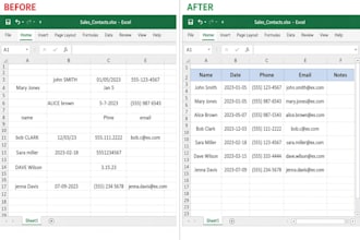 clean and organize messy excel google sheets data