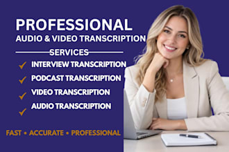 professionally transcribe audio, video, podcast, interview and meetings