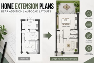 design home extension plans rear addition autocad layouts
