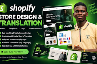 design shopify banner, shopify template, shopify logo and translate store