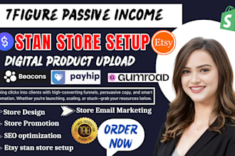 stan store email marketing, gumroad digital product upload ebay store setup