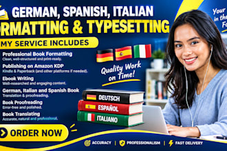 format german, spanish, italian and french books for amazon KDP