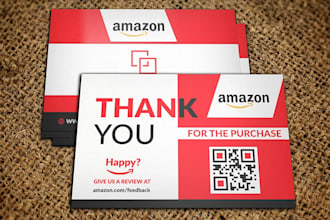 design amazon thank you card, product insert, package insert in 24hours