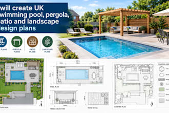 design UK landscape master plans, 3d renders, pool, patio and pergola