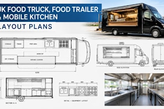 draw UK food truck, food trailer and mobile kitchen layout plans