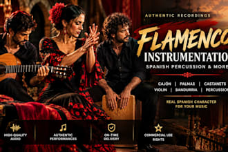 record authentic flamenco guitar, cajon, violin, ,castanet and bandurria for you