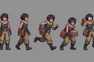 create pixel art character sprites, 2d sprites sheets, rpg sprites and game art