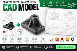 convert sketch , image or pdf into accurate cad model and technical drawing