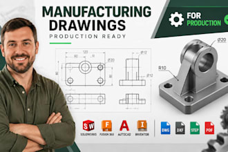 manufacturing drawing, production cad, mechanical technical drawing for producti