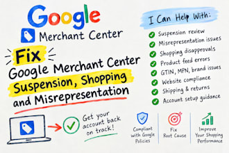 fix google merchant center suspension, shopping and misrepresentation