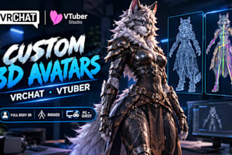 create custom vrchat vtuber avatar, full body 3d model, rigged PC quest