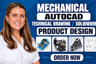 draw mechanical 2d drafting and technical drawings  in autocad and solidworks