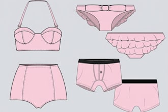 illustrate fashion technical drawing for intimates