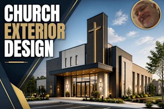 design church interior and exterior, sanctuary and 3d architectural rendering