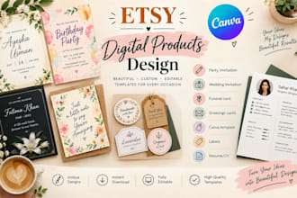 design etsy digital products,party,wedding,birthday invitations template