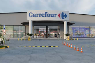 3d commercial retail apartment,modern supercenter, exterior parking,revit render